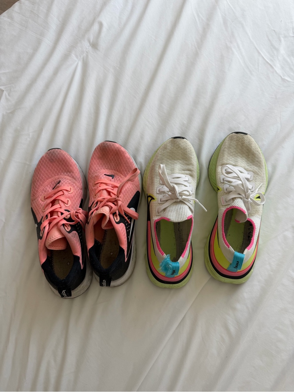 Nike Sneakers — Coral Pink and White with Neon Accents